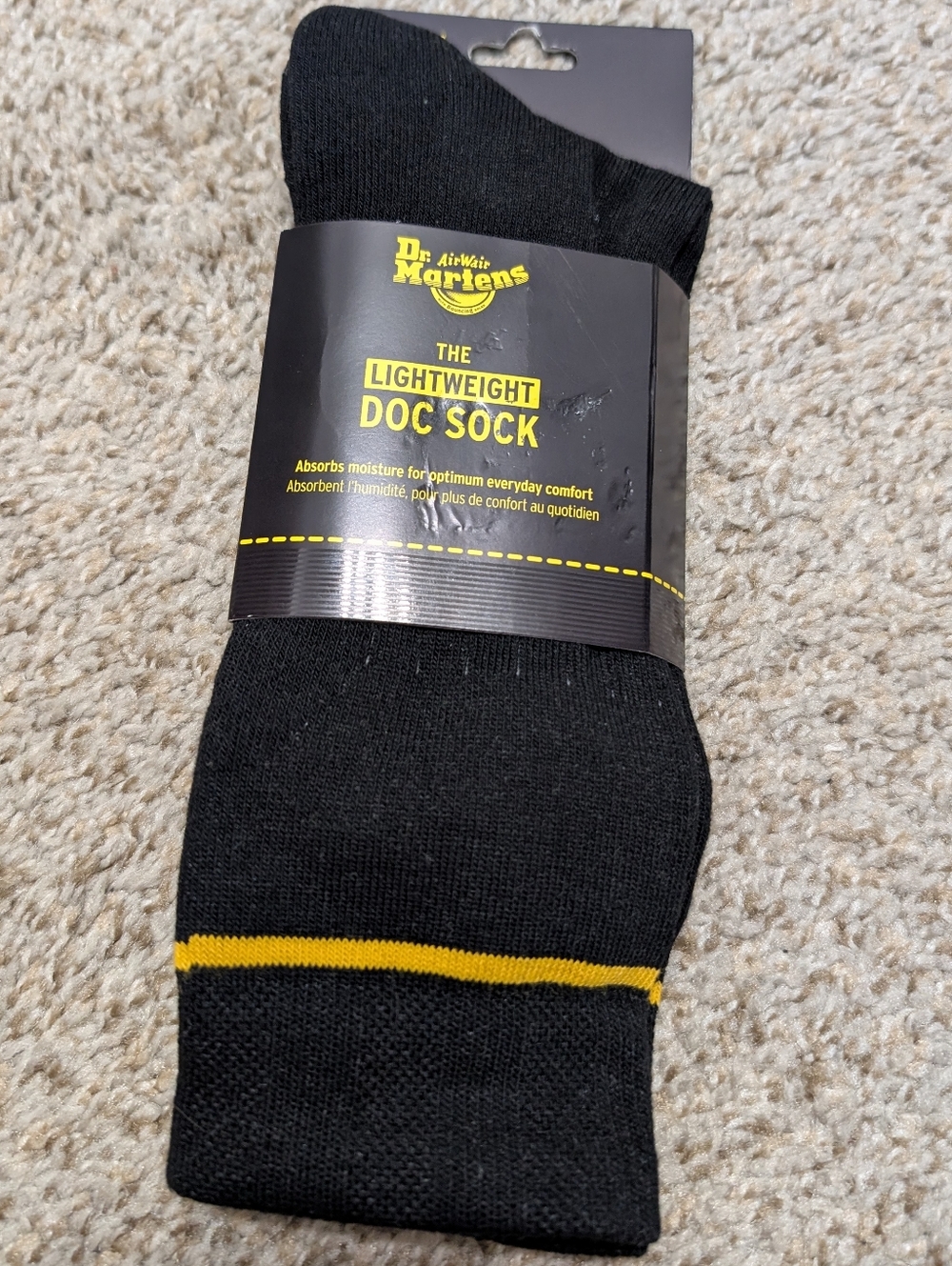 Dr. Martens Lightweight Doc Sock - Black with Yellow Stripe